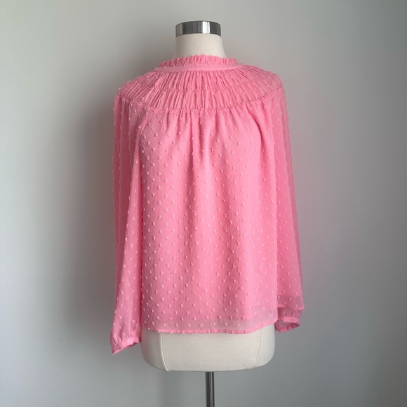 J Crew Pink Swiss Dot Blouse Sz Medium - Picture 1 of 6